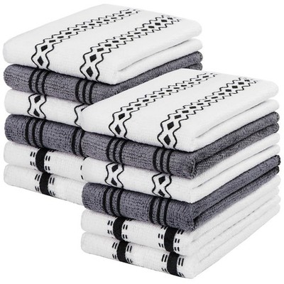 HOMEXCEL Microfiber Cleaning Cloth, Kitchen Towels 11 x 11 inch, White/Grey