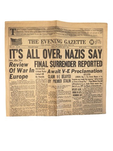 WWII VE Day Newspaper Reprint Xenia Ohio May 1945 Nazis Surrender
