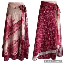 Reversible Wrap Maxi Skirt Womens One Size Maroon Pink White Beach Boho Festival
