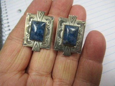 Carolyn Pollack Sterling 925 Lapis Southwestern Clip Ohrringe schöner Sofort-Kaufen-Preis!