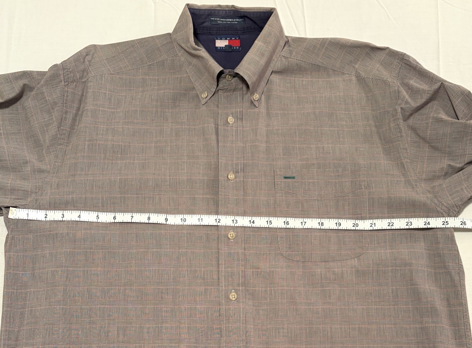 TOMMY HILFIGER Cotton Oxford Plaid Shirt Men's L Multicolor Checks Pleated Cuffs thumbnail 9