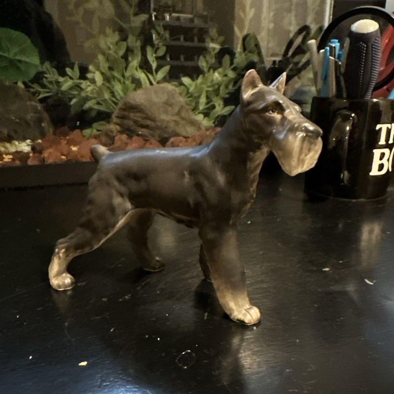Vintage Ceramic Schnauzer Dog Figurine Hand Painted Terrier Collectible Decor