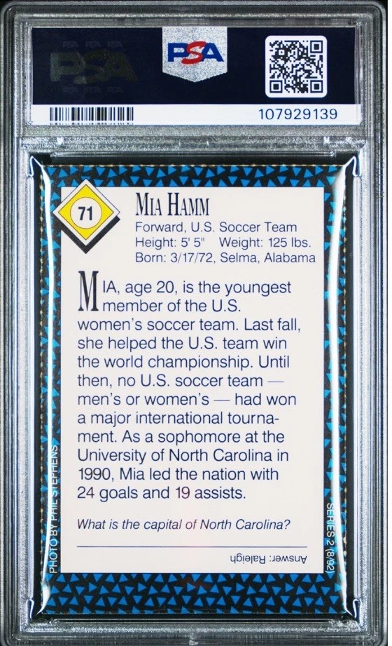 Mia Hamm ROOKIE 1992 Sports Illustrated SI para niños fútbol EE. UU. USWNT PSA 6 Foto 2 de 2