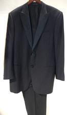 E4 EUC Canali Black Wool  Mohair Tuxedo Italy 46R Jacket  Pant SUIT Satin Peak