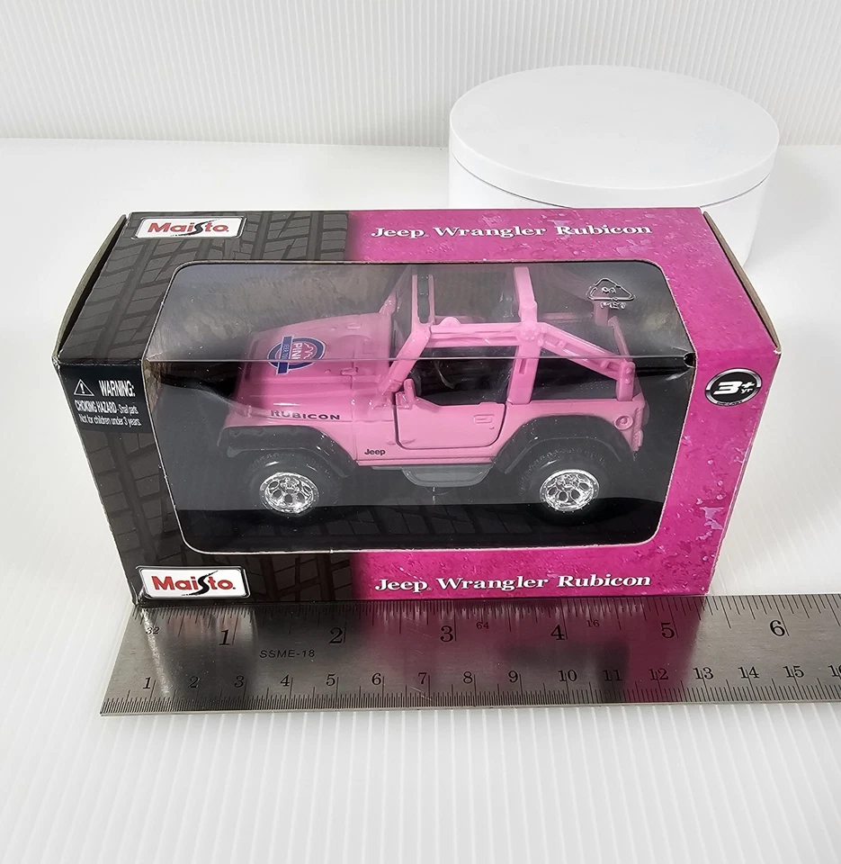 Maisto Jeep Wrangler Rubicon Rosa Diecast Juguete, Acción Pull Back, RARO Foto 3 de 4