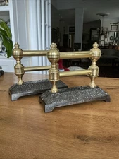 Antique English Pair Brass And Steel Fireplace Tool Rests Circa 1890 Polished