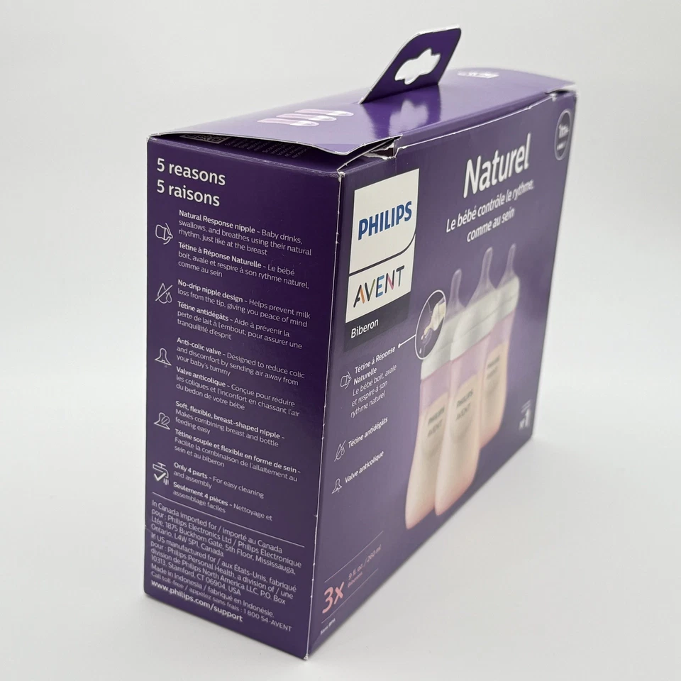 Philips Avent Natural 9oz Pink Baby Bottle 3-Pack (1m+) Brand New in Box - Image 4 of 4