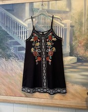 Women's Sleeveless Strappy Black Slip/A-Line Dress Floral & Aztec By Shein Sz. M