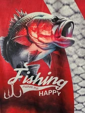 Red Gray Bass Fishing Lightweight Shirt XL Fishing Makes Me Happy Walleye Perch