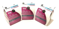 3 X Leggs Pantyhose Silken Mist Control Top Jet Black B No Roll Waistband  NIB