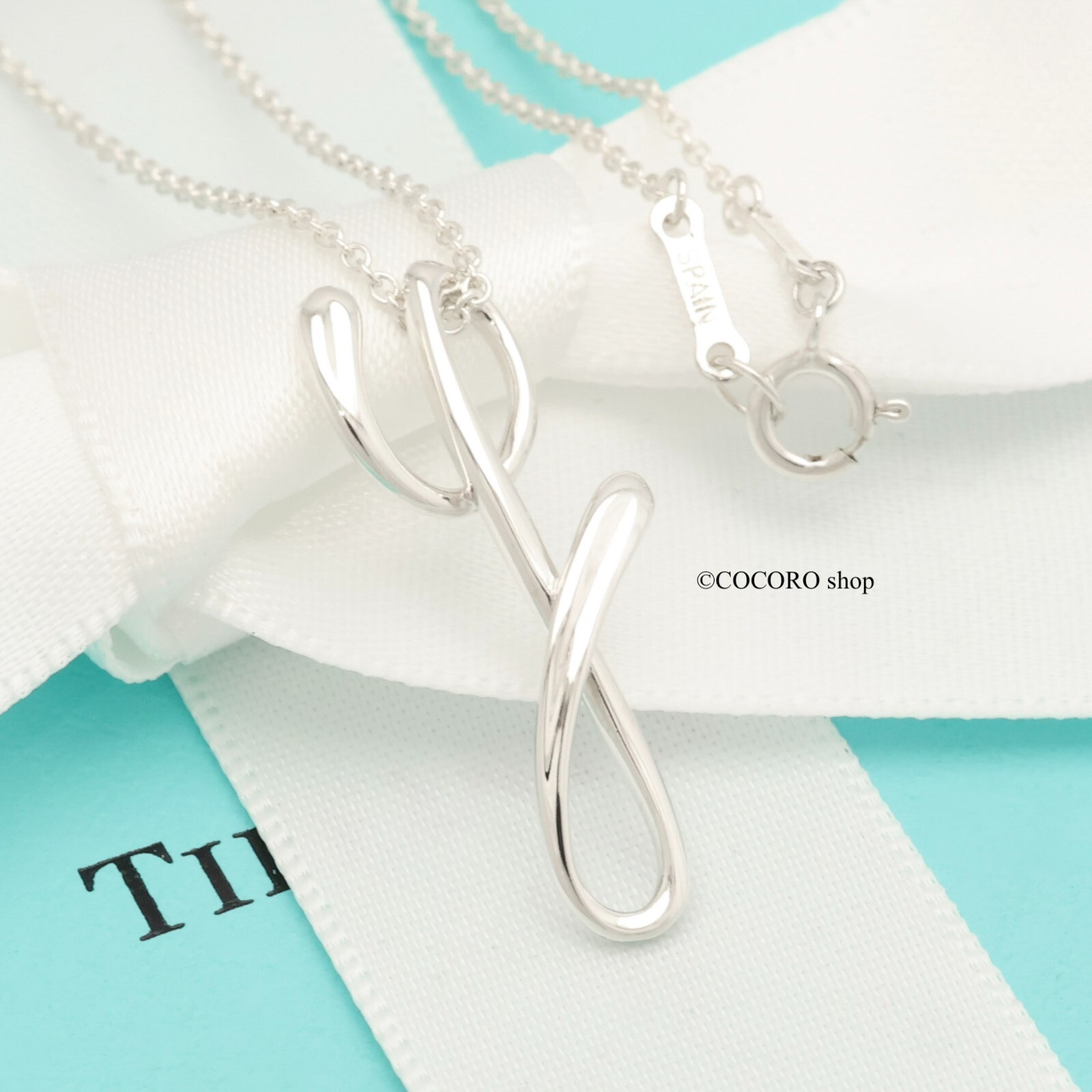 Tiffany & Co. Peretti Letra Inicial "Y" Collar Colgante 16.7" Plata con Bolsa