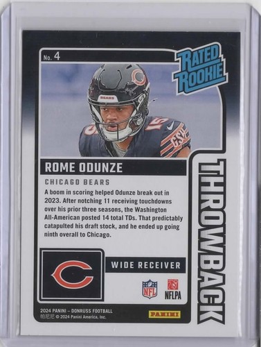 2024 Donruss Rated Rookies Throwback #4 Rome Odunze - Imagen 2 de 2