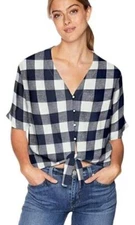 Rails Top Thea Tie Waist Plaid Blue Cropped Women Sz L NEW NWT N15