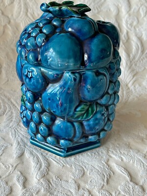VINTAGE MOOD INDIGO BLUE CERAMIC FRUIT SMALL CANISTER INARCO 6.5'' E3444