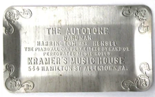 c. 1910 KRAMER'S MUSIC HOUSE Allentown PA aluminum tray AUTOTONE PIANO ^