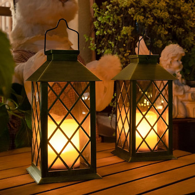 14'' Solar Lanterns Outdoor Waterproof Garden Lanterns Large Flickering Flamel...