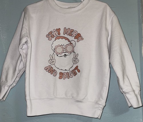 Rabbit Skins Toddler Girls Christmas Sweatshirt White w Santa Claus Size 4
