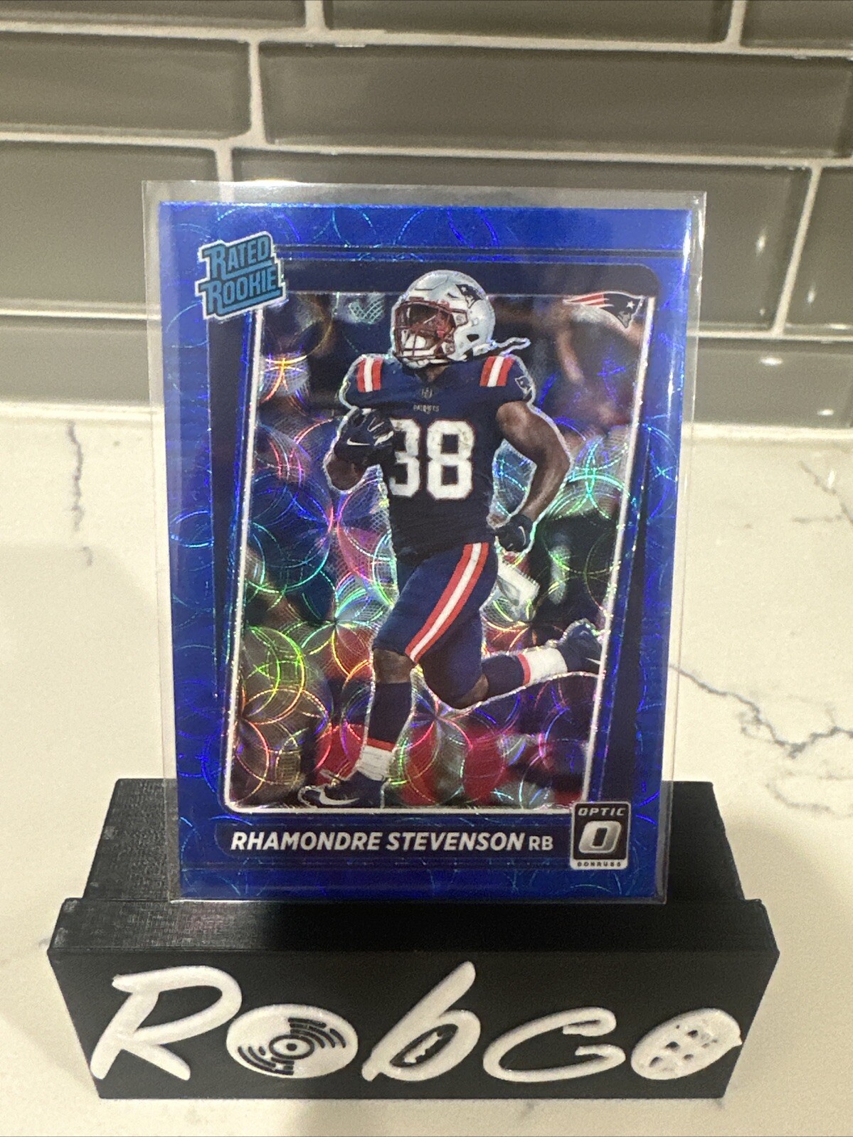 2021 Donruss Optic #237 Rhamondre Stevenson Rookie Patriots Blue Scope