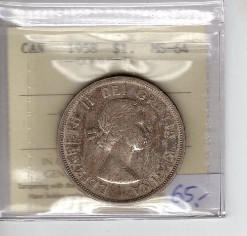1958 Canada $1 Queen Elizabeth II Silver Coin MS-64 ICCS Graded