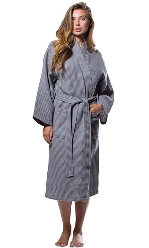Lightweight Full-Length Robes For Women Waffle Kimono Bathrobe - One Size Gray - Picture 7 of 7