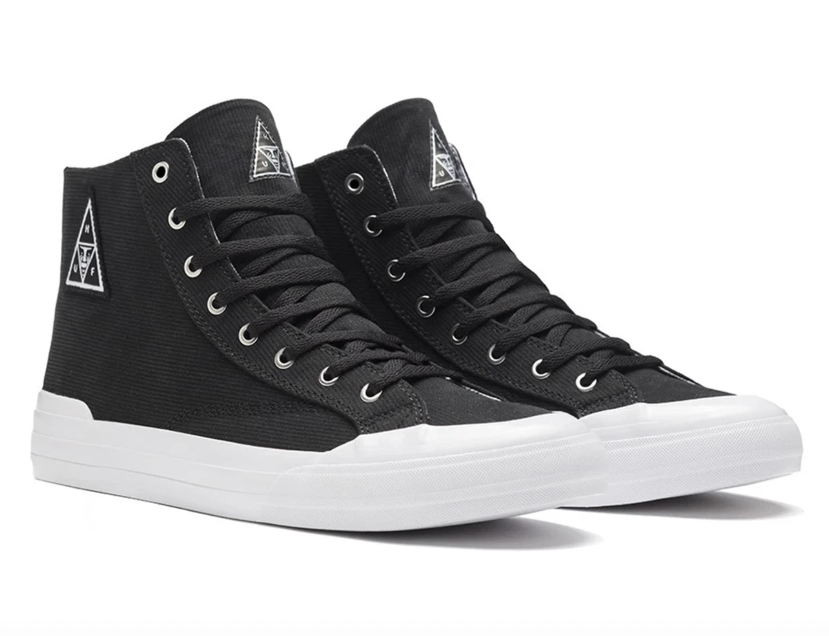 HUF X OBEY CLASSIC HI UK 7.5 EU 41 BLACK CANVAS HI TOP TRAINERS