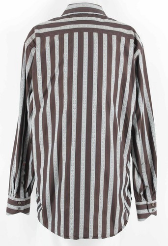 Robert Graham Gr. L braun aquamarin Streifen bestickt Reverse Manschette Baumwolle Seide Hemd - Bild 4 von 13