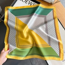 100% Mulberry Silk 21" Small Square Scarf Women Neckerchief WrapYellow Geometric