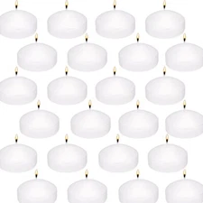 24 Pack 2" White Floating Candles Long Lasting Unscented Wedding Home Decor