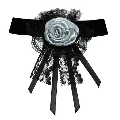 Halskette Halsreif Halloween Gothic schwarz Samt Spitze Blume Satin silber