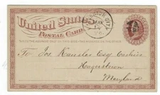 1875 UX3 Postal Card, Frederick City MD, Fancy Geometric Bank Advertising