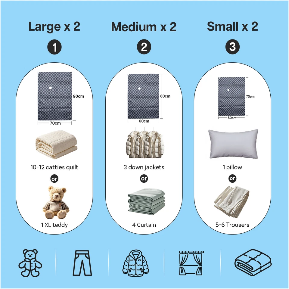 Robuste Vakuumbeutel für Kleidung & Reisen – 6er Pack – mit Handpumpe – Schwarz - Bild 4 von 4