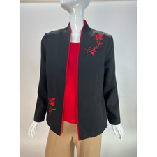 Vintage Pride & Joy Womens Open Blazer Built In Tank Top Black Red Embroidered L