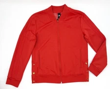 ADIDAS Jacket Womens Medium Red Orange Full Zip Mock Neck Stripe Snap Active