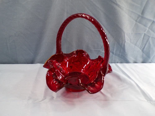 Fenton Ruby Red Glass Wildflower & Lace Basket