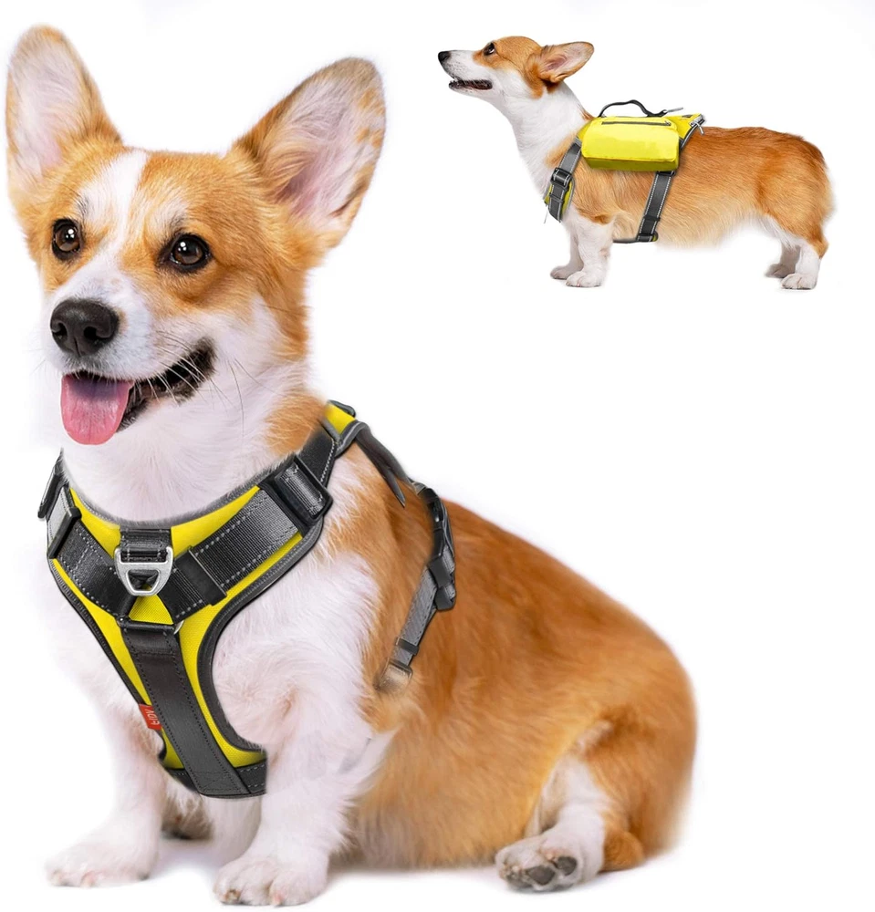 Dog Harness, Multi-Functional No-Pull Pet Vest Harness with Saddle Bags Backpack