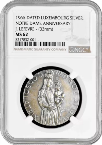 Luxembourg silver medal 1966, NGC MS62, "Notre-Dame anniversary"