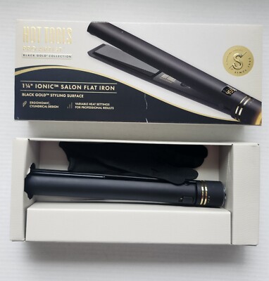 Hot Tools Pro Artist Blck Gold Evolve Ionic Salon Hair Flat Iron 1 1/4'' HT7123BG