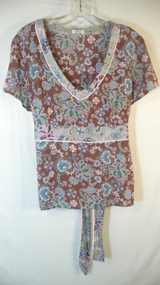 PERFECT FIT p   Women's Empire TOP Size Large short sleeve geometric V-neck