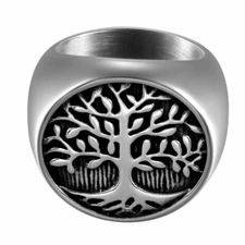 Mens Vintage Charm Black Silver Stainless Steel Tree Band Ring 7 8 9 10 11 12