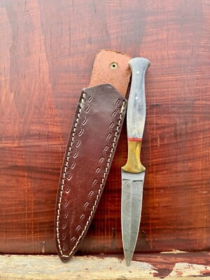 Double-Edged Buck vintage Damascus Dagger boot Knife Bench Hand Made