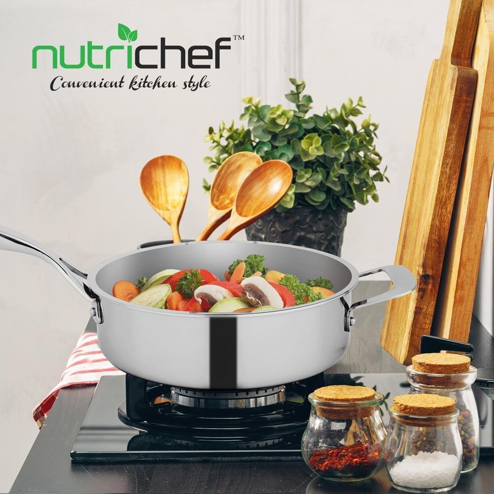 Nutrichef ACNCSSX45SPAN3 3.4-Quart Saute Pan With Lid for sale 