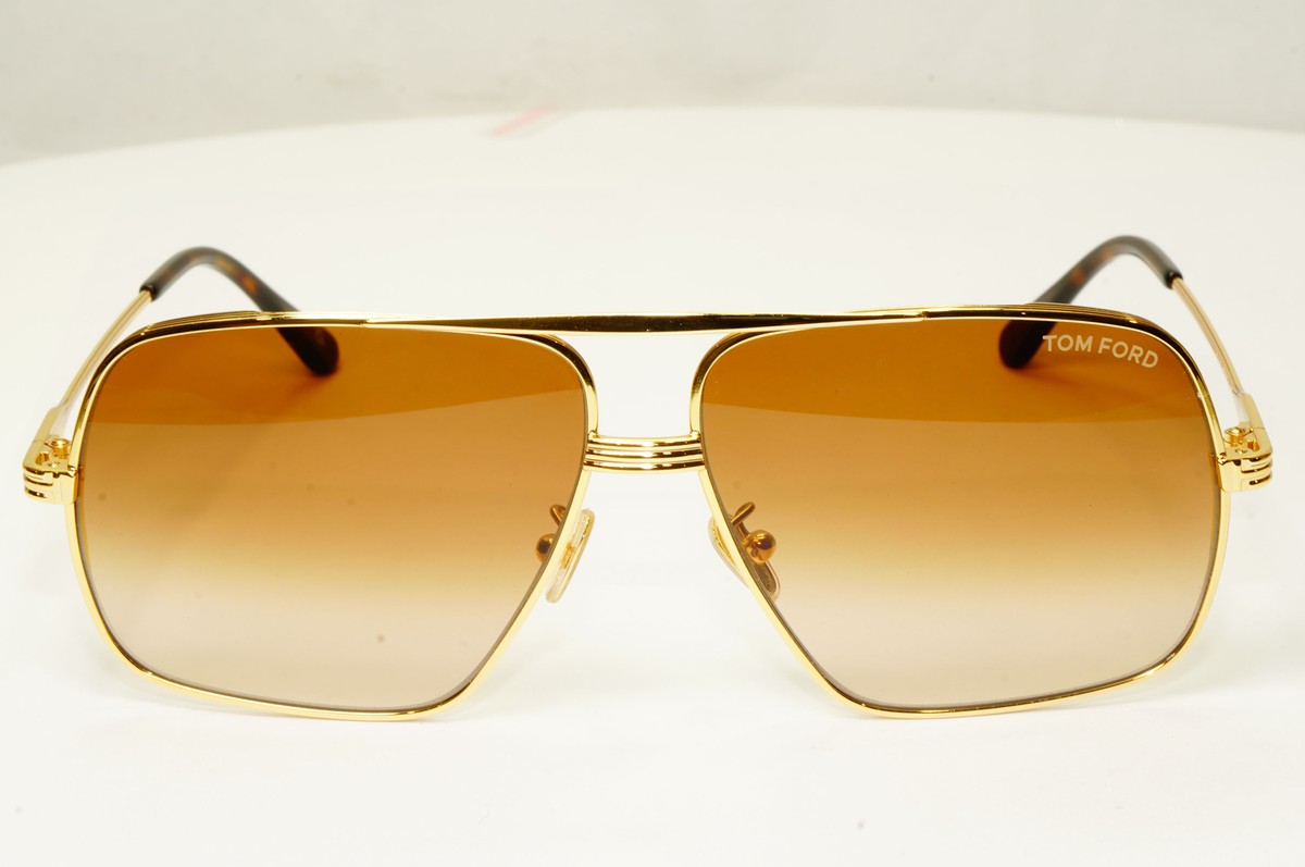 Tom Ford Gold Brown Pilot Arista Square Mens Sunglasses Frankie TF 735-H 30F