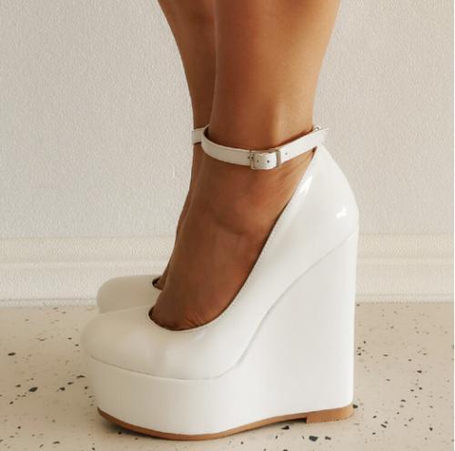 Scarpe donna Occidente cinturino alla caviglia zeppa tacco alto punta tonda plateau 46 47 - Foto 2 di 6