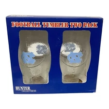 NCAA Univ North Carolina 2 Pack Football Shaped Glass Tumbler Set 16oz