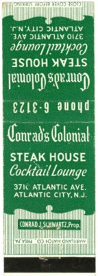 Conrad's Colonial Steakhouse Cocktail Lounge Restaurant Vintage Matchbook Cover