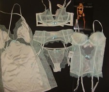 NWT Victoria's Secret 34B BRA SET garter CORSET SLIP white mint blue BRIDAL I DO