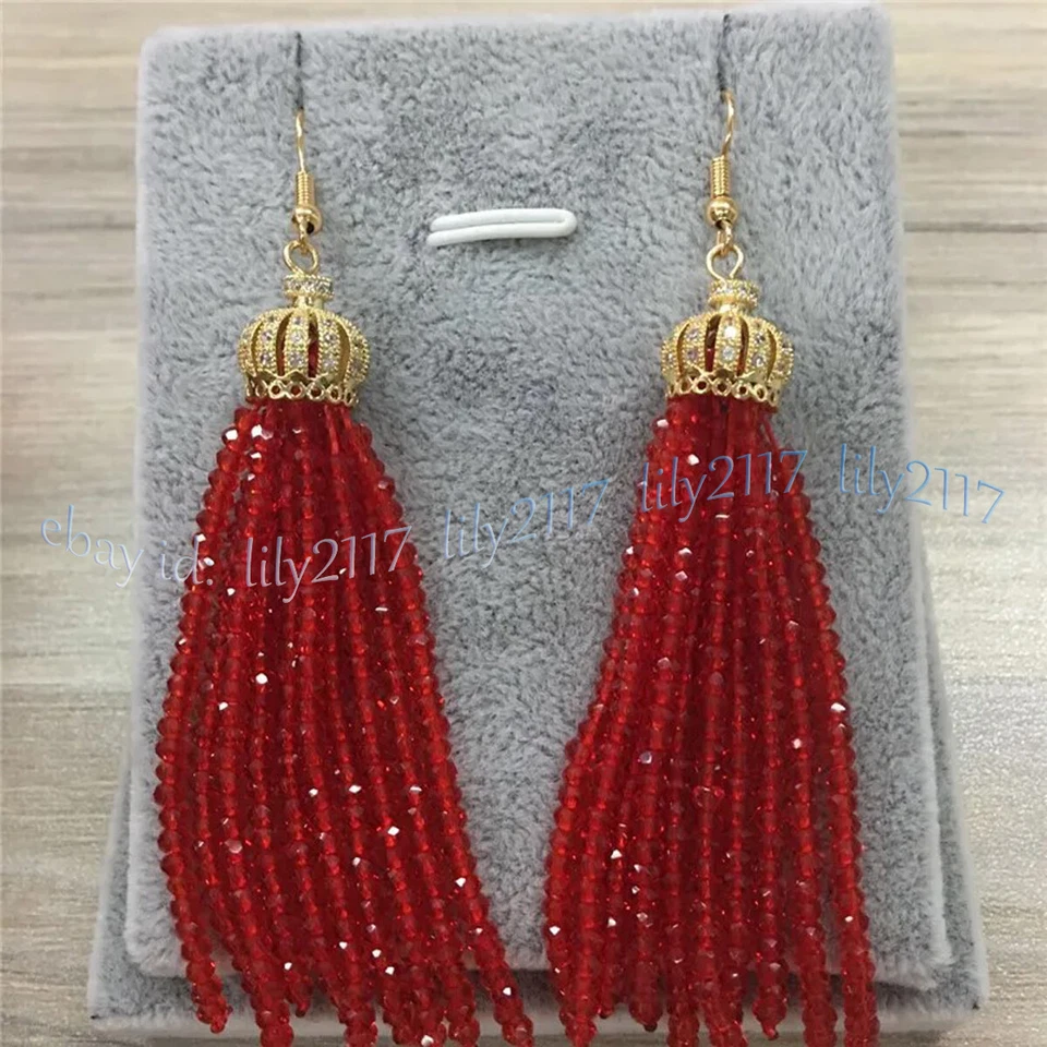 Elegante Brinco Gancho Pendurado Coroa Borla Cristal Multicolorido Facetado 3x4mm - Imagem 4 de 4