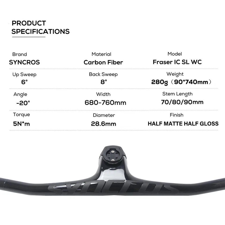 -20° Full Carbon Fibre MTB Bicycle Integrated Handlebar 70/80/90/100mm*680-740mm - Image 4 of 4