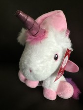 Walmart NWT holiday time white Unicorn Plush 6 Inch pink santa hat rainbow tail