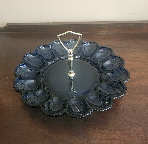 Vintage Indiana Glass Hobnail Deviled Egg Plate in Cobalt Blue “Tiara Exclusive”